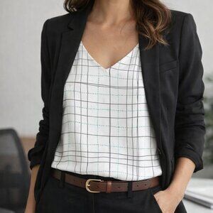 Reitmans Size M, Striped Window Pane Black and White Grid Patterned Shirt